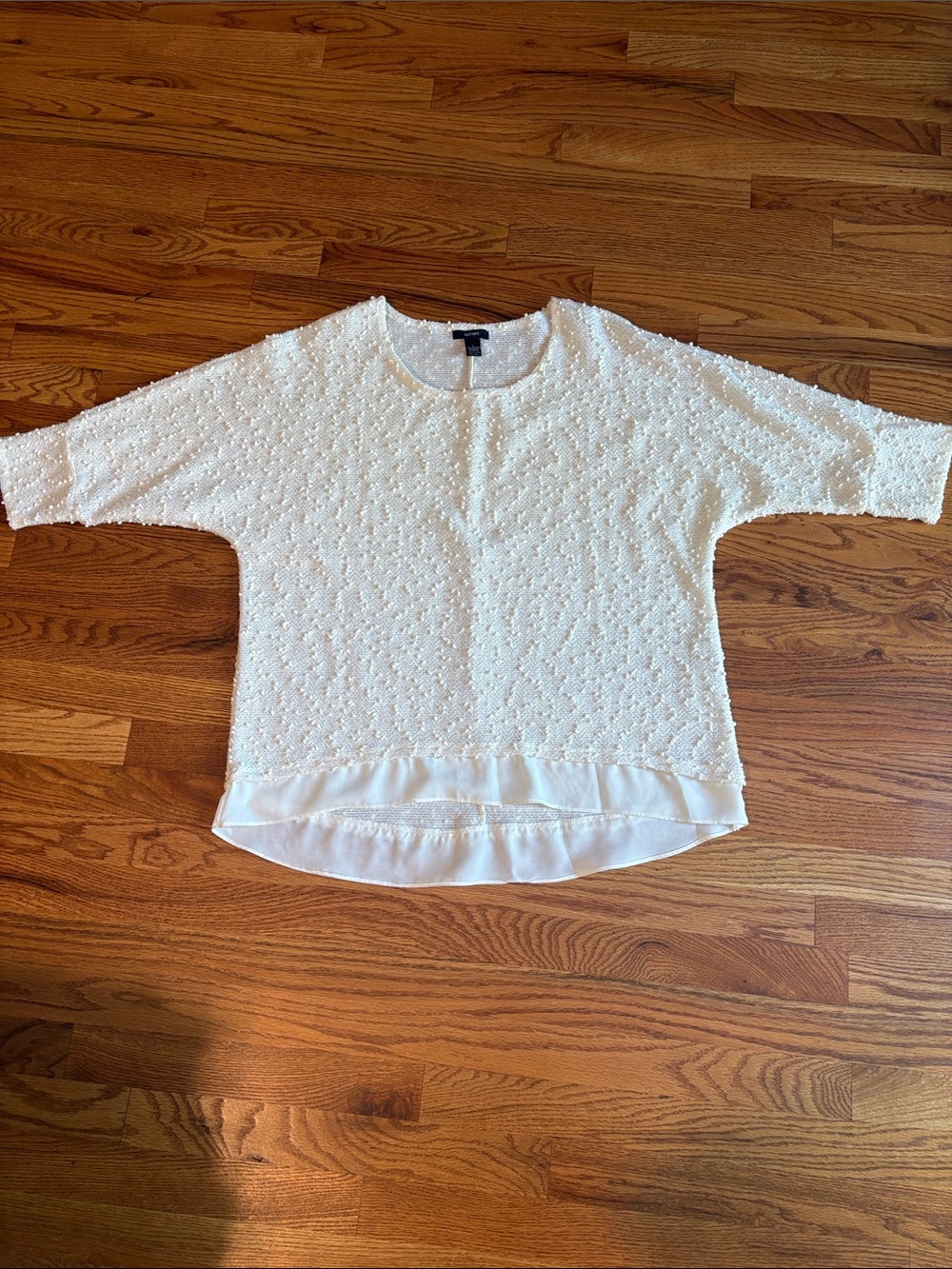 Alfani White Textured Boatneck Top with Chiffon High-Low Hem